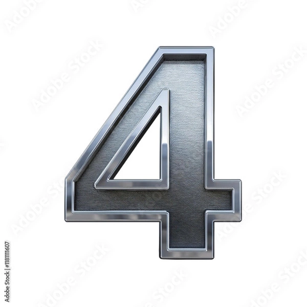 Obraz 3D Silver Number 4 Isolated on White Background, Cut Out