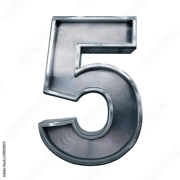 Obraz 3D Silver Number 5 Isolated on White Background, Cut Out