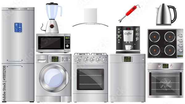 Fototapeta Set of household appliances. Realistic image. Vector image.