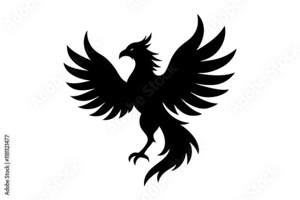 Fototapeta phoenix bird black silhouette vector, Simple silhouette Design vector icon with white background.