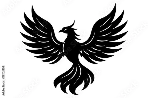 Fototapeta phoenix bird black silhouette vector, Simple silhouette Design vector icon with white background.