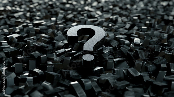 Fototapeta White question mark emerging from dark fragments. Excellent for representing breakthrough and problem-solving concepts.