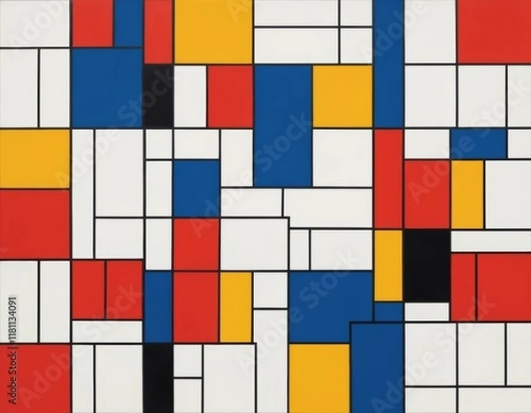 Obraz Abstract Geometric Composition: Vibrant Squares and Rectangles in Red, Yellow, Blue, and Black