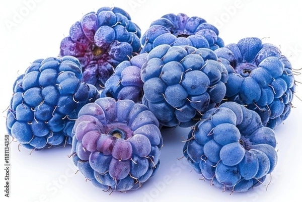 Fototapeta Clear Pixel Image of Fresh Ripe Blue Raspberry on White Background