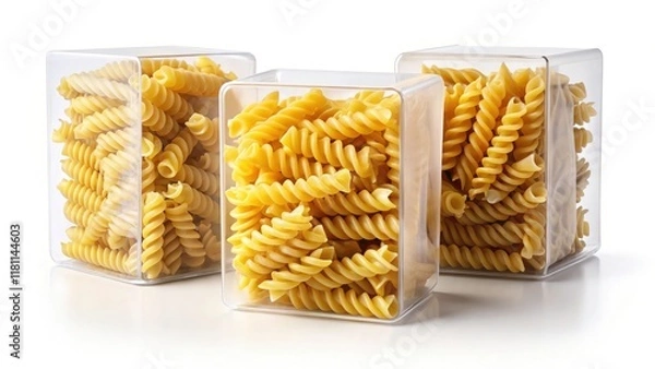 Obraz Isolated fusilli pasta box;  a striking spiral pasta photograph highlights the product's unique shape.