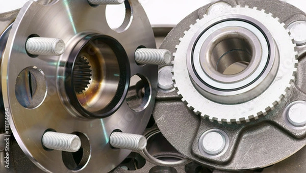 Fototapeta the composition of the four car wheel bearings with ABS sensor and splines
