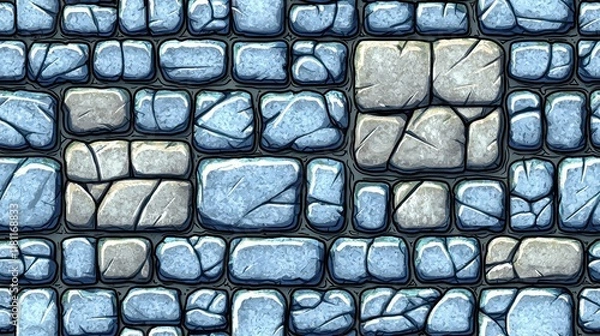 Obraz Seamless Texture of Cartoon Style Blue and Gray Stone Pavement Blocks