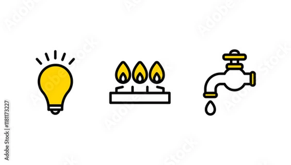 Obraz 電気代、ガス代、水道代のイラストセット