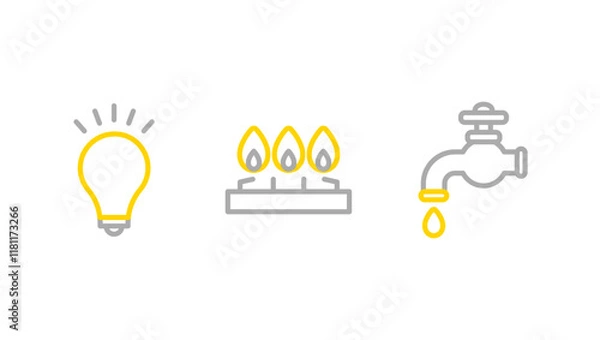 Obraz 電気代、ガス代、水道代のイラストセット