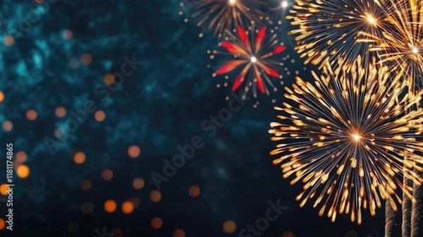 Obraz Chinese new year fireworks idea. Stunning fireworks illuminate the night sky in vibrant colors, celebrating joy and unity.