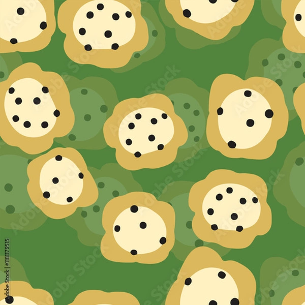 Obraz seamless cute hand drawn flowers pattern on green background