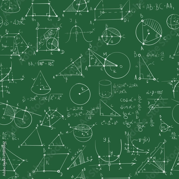 Fototapeta Seamless pattern of formulas and pictures concerning mathematics (geometry). EPS 8.