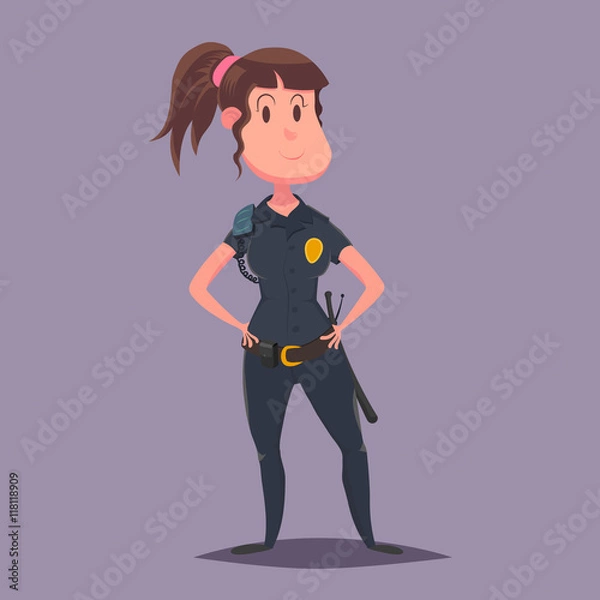 Obraz Funny character of woman police officer in uniform. EPS8 vector illustration.