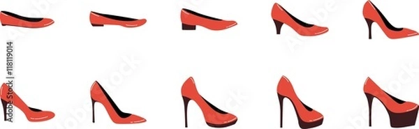 Obraz Different heel heights of woman shoes. Set of 10 heels from small to big.