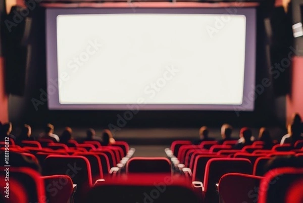 Obraz Empty movie screen, audience seated, cinema hall