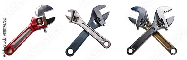 Fototapeta Three adjustable wrenches on a white isolated background.