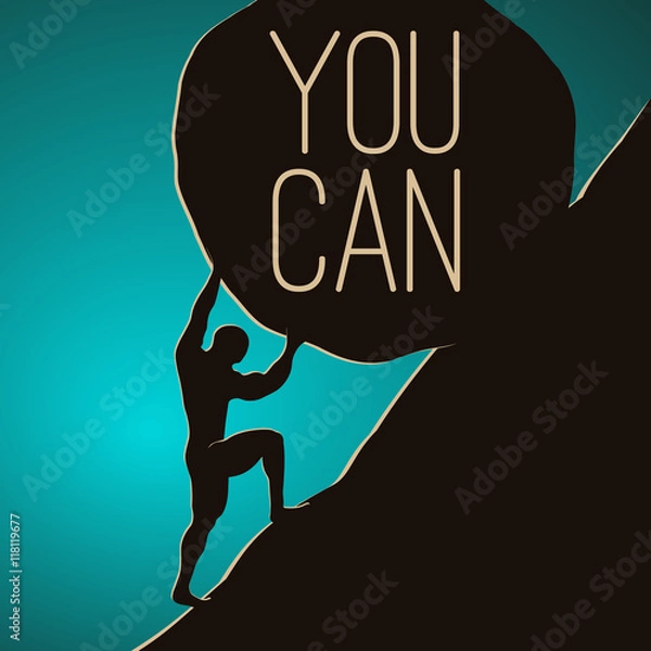 Obraz A man pushing huge rock. Motivating vector EPS10 illustration