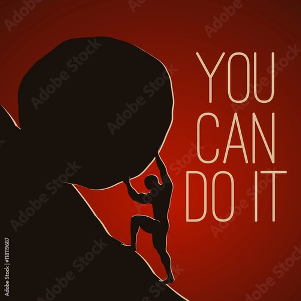 Obraz A man pushing huge rock. Motivating vector EPS10 illustration