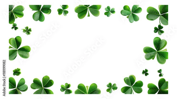 Fototapeta Four Leaf Clover Border Frame Isolated on Transparent Background - Ideal for St. Patrick's Day or Good Luck Design Projects transparent background