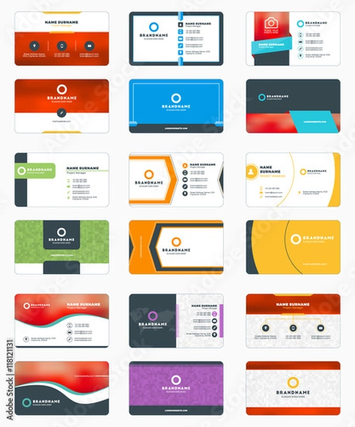 Fototapeta Set of modern business card print templates. Personal visiting card with company logo. Vector illustration. Stationery design