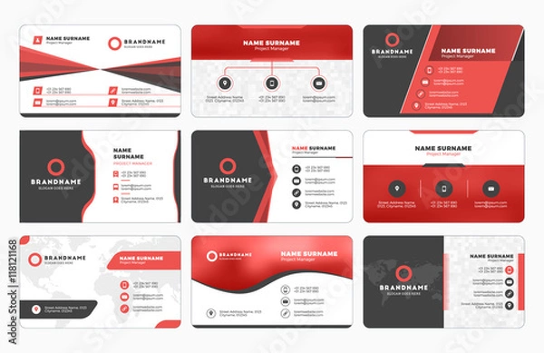 Fototapeta Set of modern business card print templates. Personal visiting card with company logo. Vector illustration. Stationery design