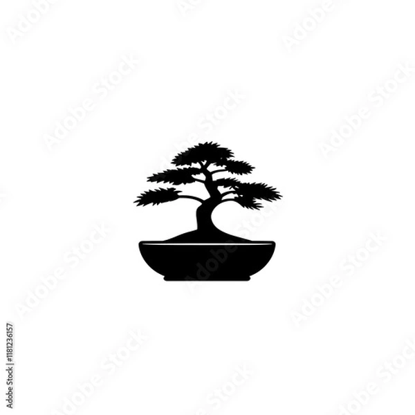 Obraz Silhouette of a bonsai tree in a pot.