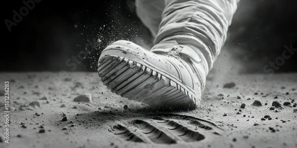Fototapeta Footprints left on the lunar surface during a historic journey beyond Earth’s atmosphere. Generative AI