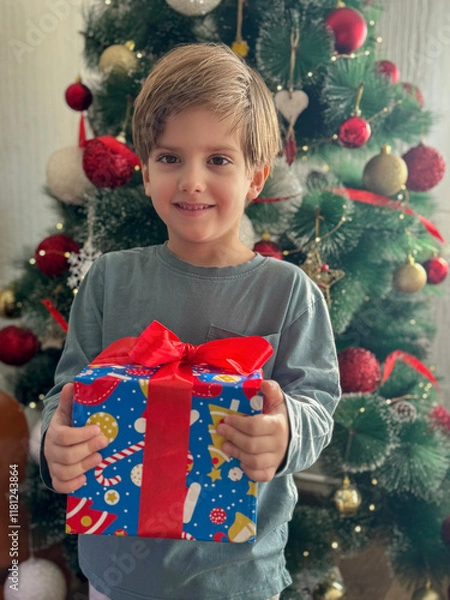 Obraz Joyful Boy with a Christmas Surprise