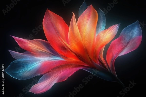 Fototapeta Vibrant abstract flower design glows with colorful hues against a dark background
