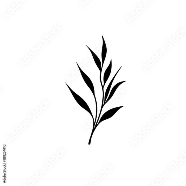 Fototapeta Simple black silhouette of a sprig with leaves. (2)