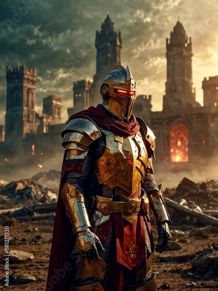 Obraz Futuristic Templar Knight: Guardian of the Apocalyptic Battlefield