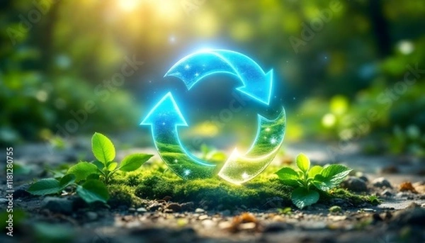 Fototapeta Circular economy icon. The concept of eternity, endless and unlimited, circular economy for future growth of business and environment sustainable on nature background.