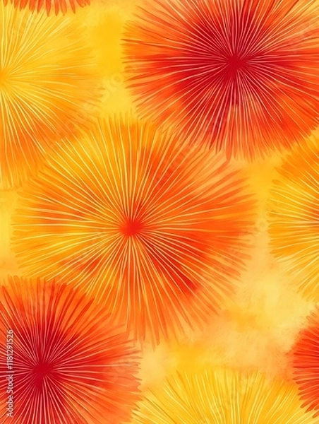 Fototapeta pattern of abstract sunburst shapes in orange, red, and yellow hues.