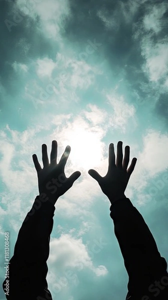 Obraz Reaching for the Sky: Hands Touched by the Sun's Light