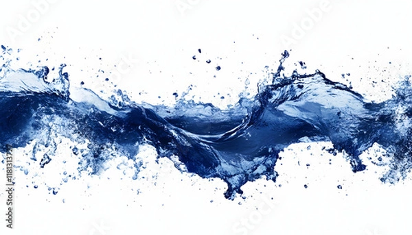 Fototapeta Dynamic image of a powerful sea wave in deep blue, isolated on a white background for a climate narrative  -