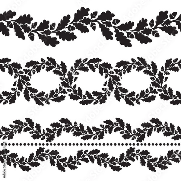 Fototapeta Silhouette oak wreaths in different  shapes