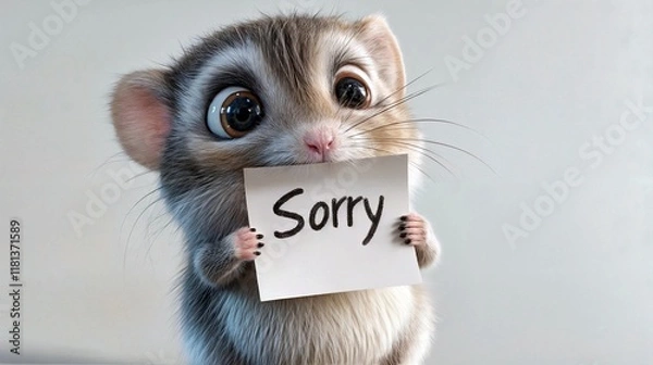 Obraz A chubby hamster holding a "Sorry" sign with big, apologetic eyes. A playful and heartwarming way to express forgiveness or regret in a lighthearted manner