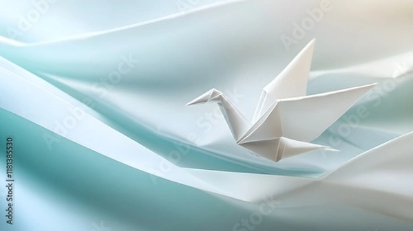 Fototapeta An Elegant Origami Bird Symbolizing Peace Set Against an Abstract Background of Creativity and Color