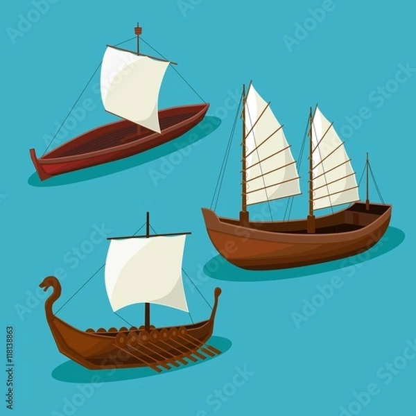 Fototapeta Vector vintage Ships image design set for your illustration, postcards, poster, labels, stickers and other design needs.