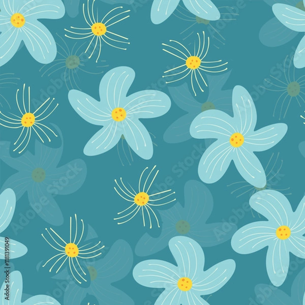Obraz seamless doodle hand drawn blue and yellow flowers pattern background