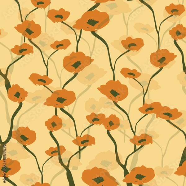Fototapeta seamless hand drawn tiny yellow flowers pattern background