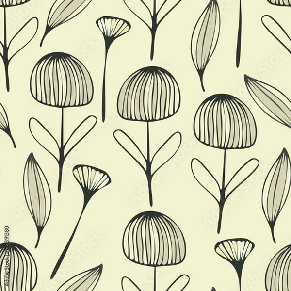 Obraz seamless monochrome hand drawn flowers pattern background