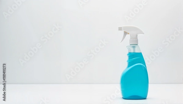 Fototapeta Blue cleaning spray bottle on white background with copy space, Disinsection theme