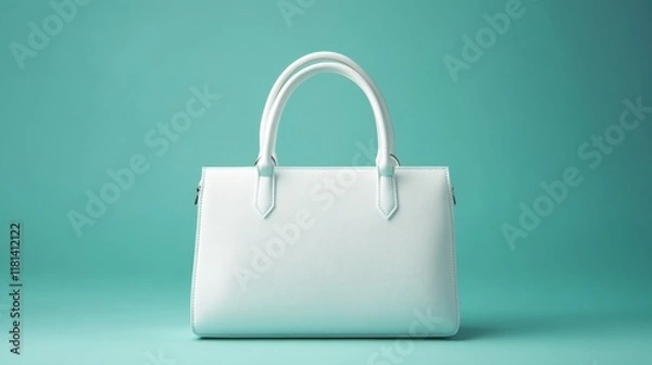 Fototapeta A minimalistic white handbag displayed on a soft teal background