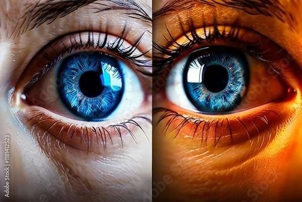 Fototapeta humans have two eyes positioned to provide overlapping fields of