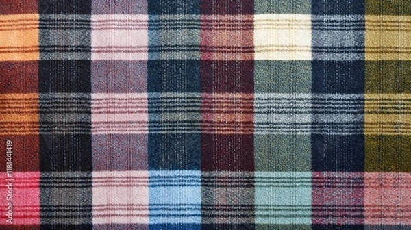 Fototapeta A vibrant plaid fabric featuring a mix of colors and patterns, ideal for clothing or interior design projects.