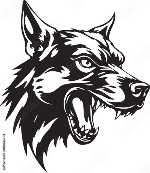 Fototapeta A Black and White Vector Illustration of an Aggressive Dog. Adobe Illustrator Artwork