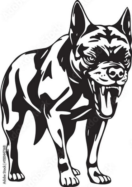 Obraz A Black and White Vector Illustration of an Aggressive Dog. Adobe Illustrator Artwork