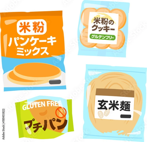Fototapeta 市販のグルテンフリー食品のイラストセット