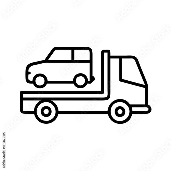 Fototapeta car carrier truck icon, vehicle line art, vehicle vector - simple black line art icon of car carrier truck perfect for logos, and vehicle-themed designs.